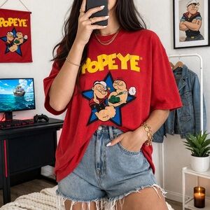 Popeye Star Cartoon Red Graphic Tee Size Large